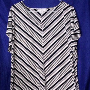 LIZ CLAIBORNE KNIT SHIRT ladies size 3X navy blue white diagonal stripe silky